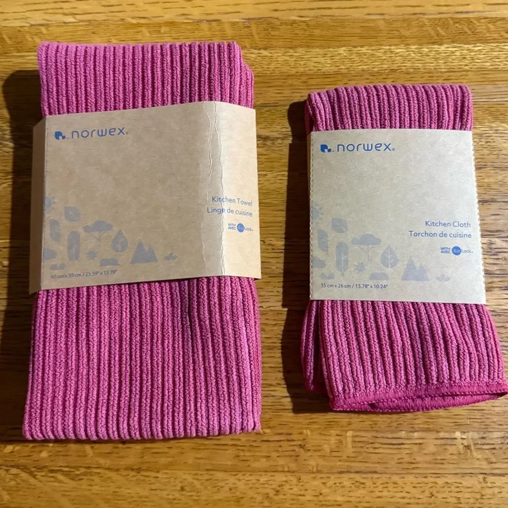 Norwex Kitchen Towel and Kitchen Cloth set of 2 Pomegranate NWT